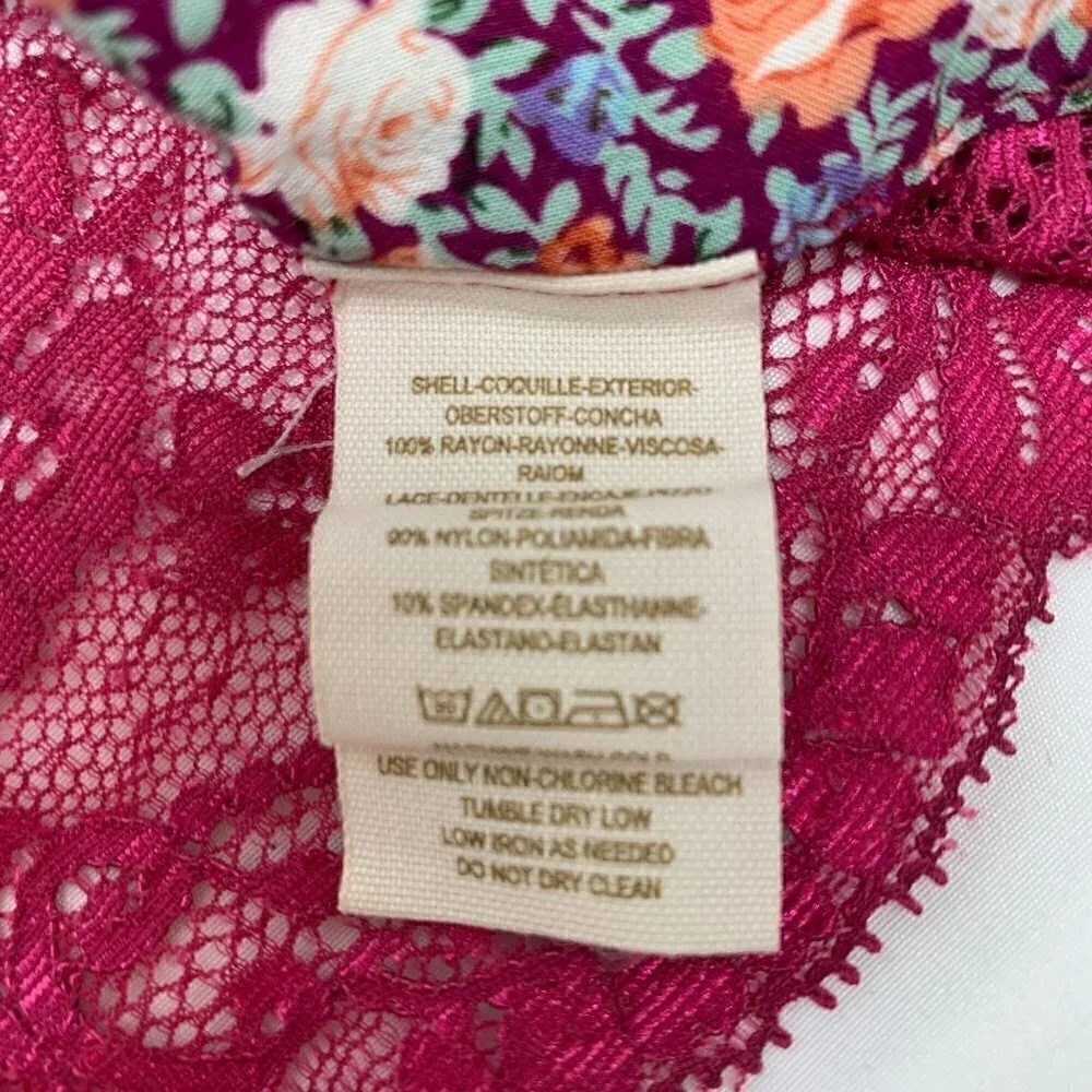 Free People Floral Lace Cropped Bandeau Top Sheer Back - Pink/Multicolor, Sz Sm
